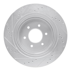 Nissan Titan XD Brake Rotor (1) - Front Right - R1 Concepts - Drilled & Slotted - Silver - `16-`24